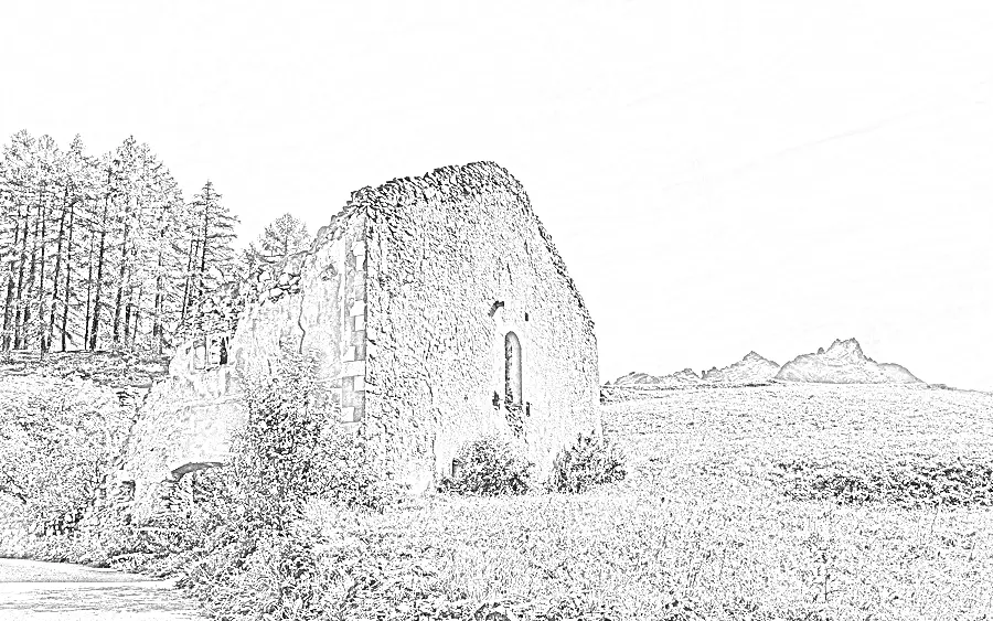Pencil Sketch, applied to “Bergtocht van Guarda via Ardez en Ftan naar Scuol. 20-09-2019. (actm.) 27”