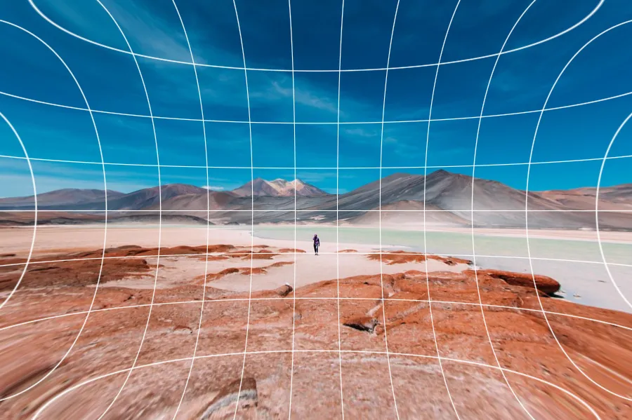 Pincushion Distortion, applied to “Walking Through The Desert (Unsplash)”