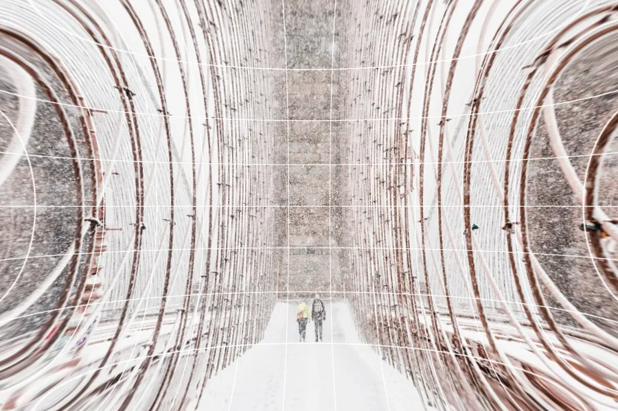 Pincushion Distortion, applied to “Snowy Brooklyn Bridge (Unsplash)”