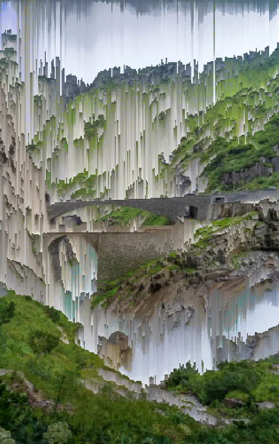 Pixel Sorting, applied to “Die Schöllenen Schlucht mit Teufelsbrücke im schweizerischen Kanton Uri”