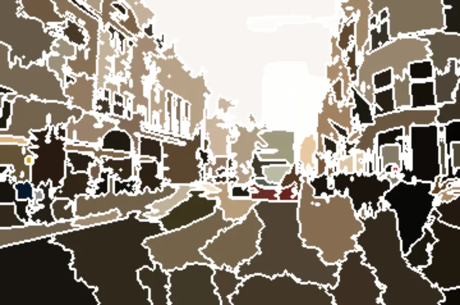 Quickshift Superpixels, applied to “Time lapse london red bus (Unsplash)”