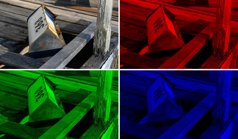 RGB Channel Isolation, applied to “Mailbox at farmhouse at Kelvin A. Lewis farm in Creeds”