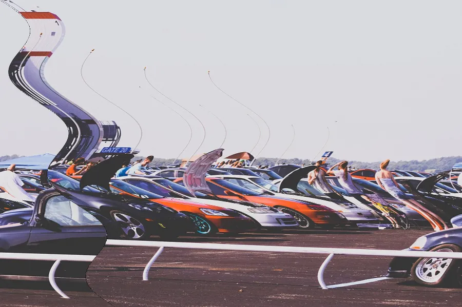 Rolling Shutter Wobble, applied to “People at car show (Unsplash)”