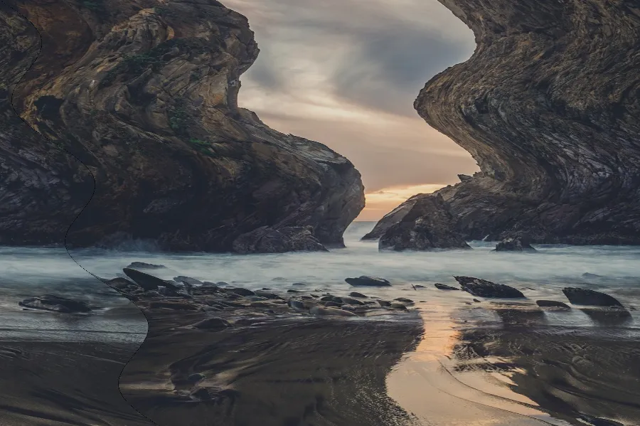 Rolling Shutter Wobble, applied to “Pfeiffer Beach at Dusk (Unsplash)”