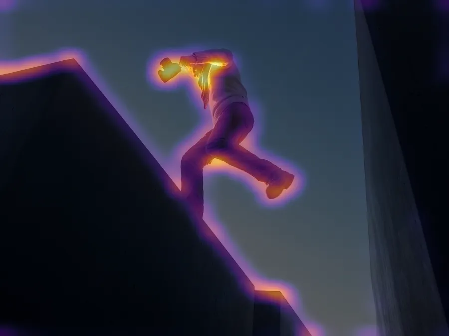 Saliency Map, applied to “Man jumps roof (Unsplash)”