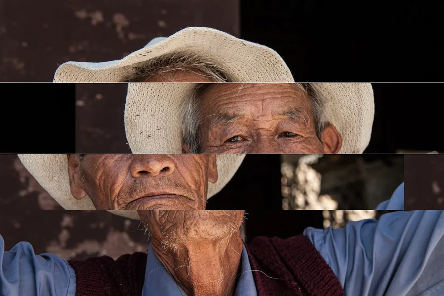 Screen Tearing, applied to “Man with wrinkles and cap (Unsplash)”