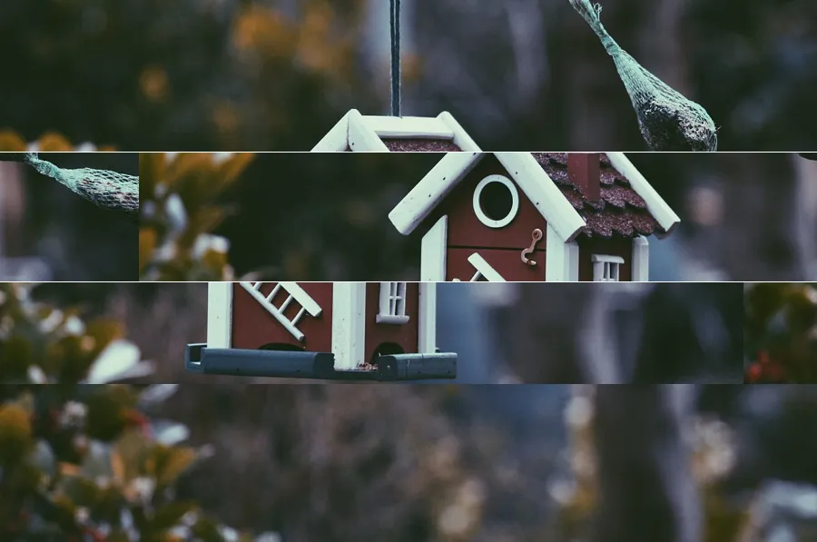 Screen Tearing, applied to “My mom's swedish bird house. (Unsplash)”