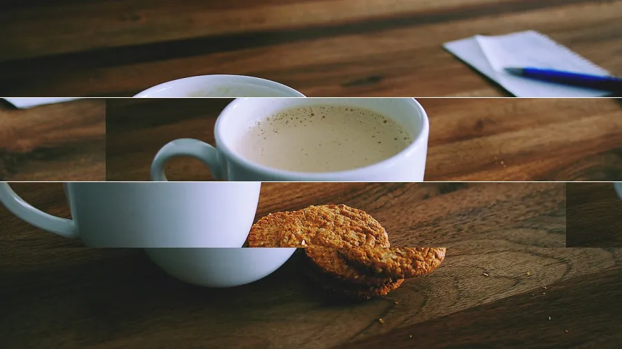 Screen Tearing, applied to “Coffee mug and biscuit (Unsplash)”