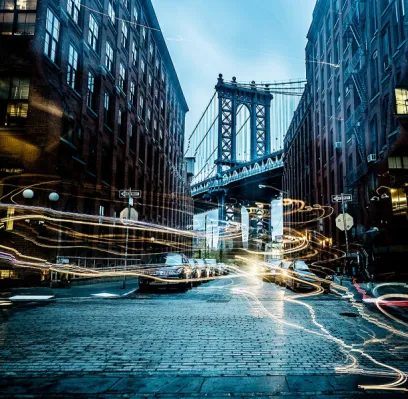 Seam Carving, applied to “Light painting on city street (Unsplash)”