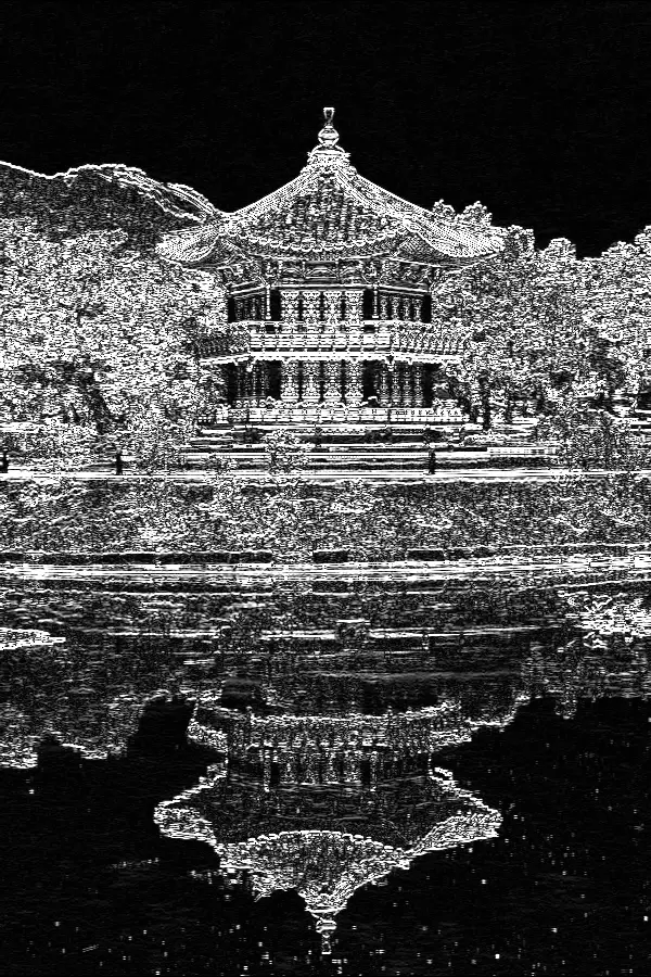 Sobel Y, applied to “Water reflection of Hyangwonjeong Pavilion at Gyeongbokgung Palace in Seoul”