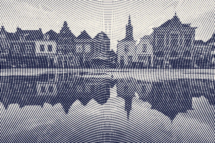 Spiral Halftone, applied to “Vintage City Vibes (Unsplash)”