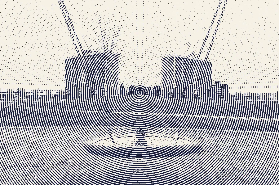 Spiral Halftone, applied to “Pineapple in a swing (Unsplash)”