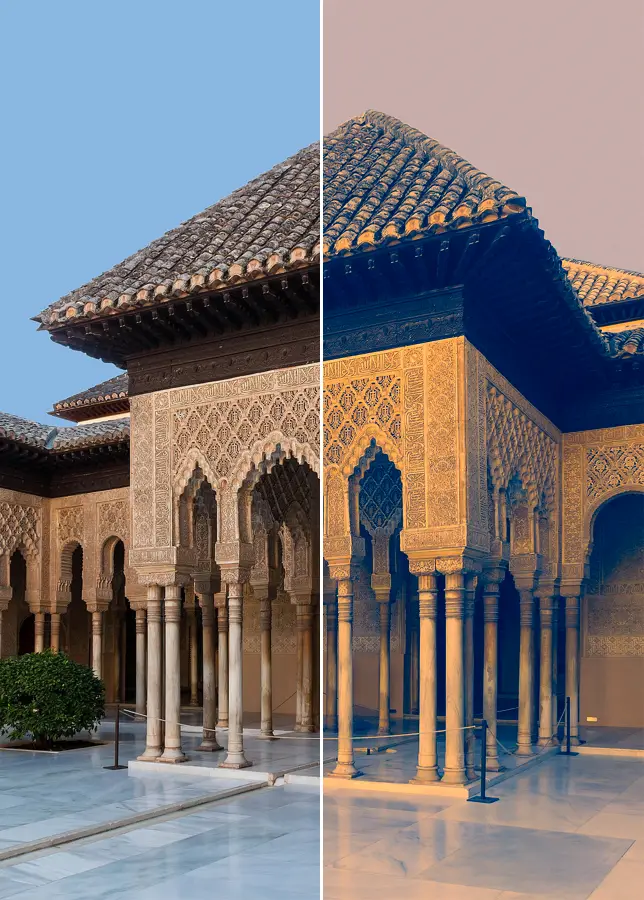 Split Toning, applied to “Pavillon Cour des Lions Alhambra Granada Spain”