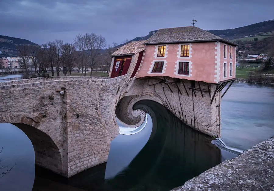 Swirl, applied to “Mill on the old bridge in Millau 13”