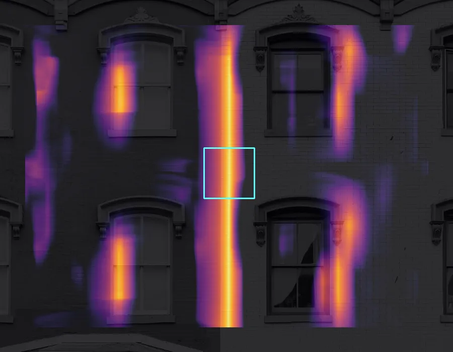 Template Matching Heatmap, applied to “Row Houses in Washington D.C. (Unsplash)”