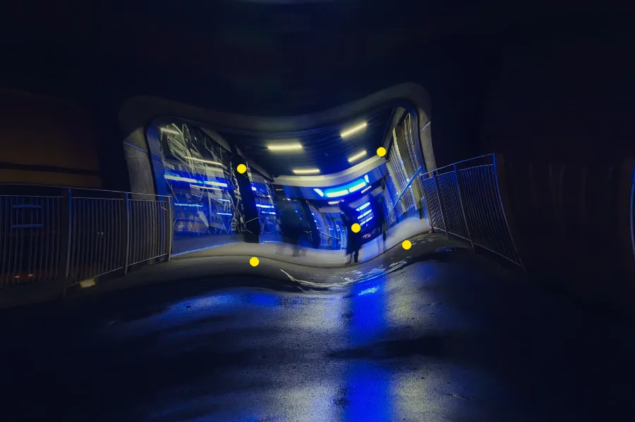 Thin-Plate Spline Warp, applied to “Blue underground passage (Unsplash)”