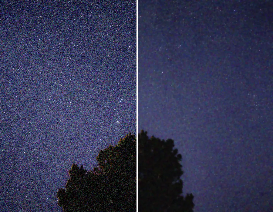 Total Variation Denoising, applied to “Tree on a starry sky (Unsplash)”