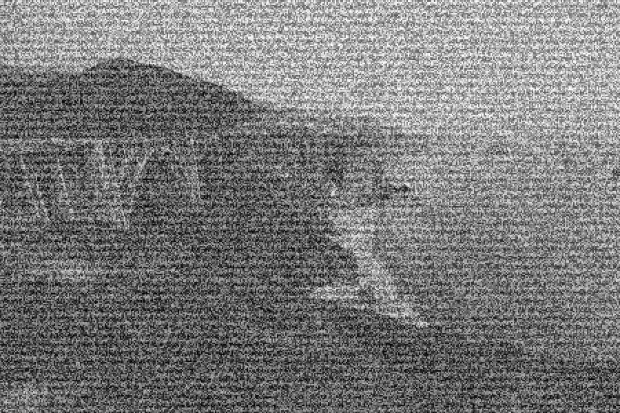 TV Static Snow, applied to “Beachside Bridge (Unsplash)”