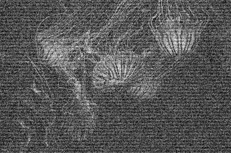 TV Static Snow, applied to “Jellyfish swimming (Unsplash)”
