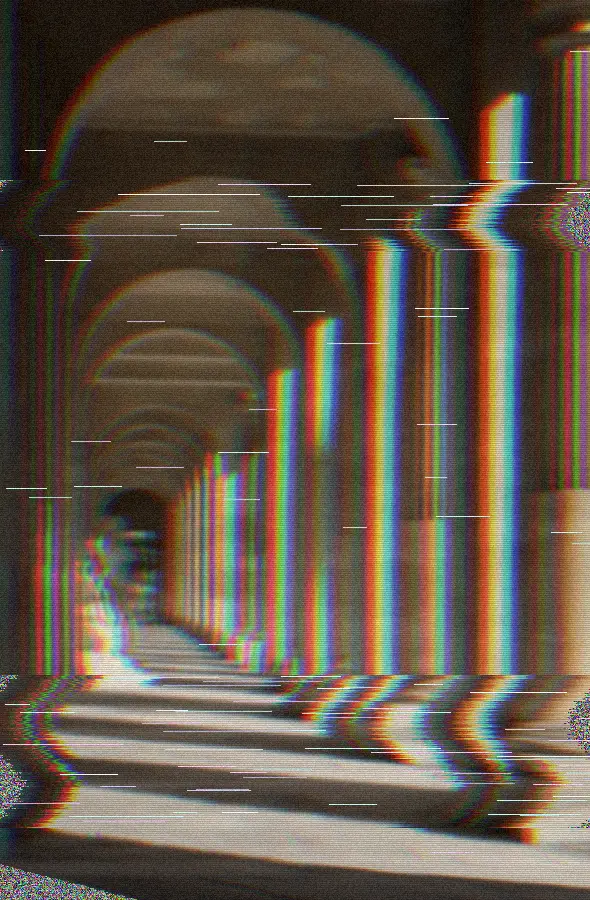 VHS Tracking Noise, applied to “Portico gallery perspective École Militaire Cour d'Honneur Paris”