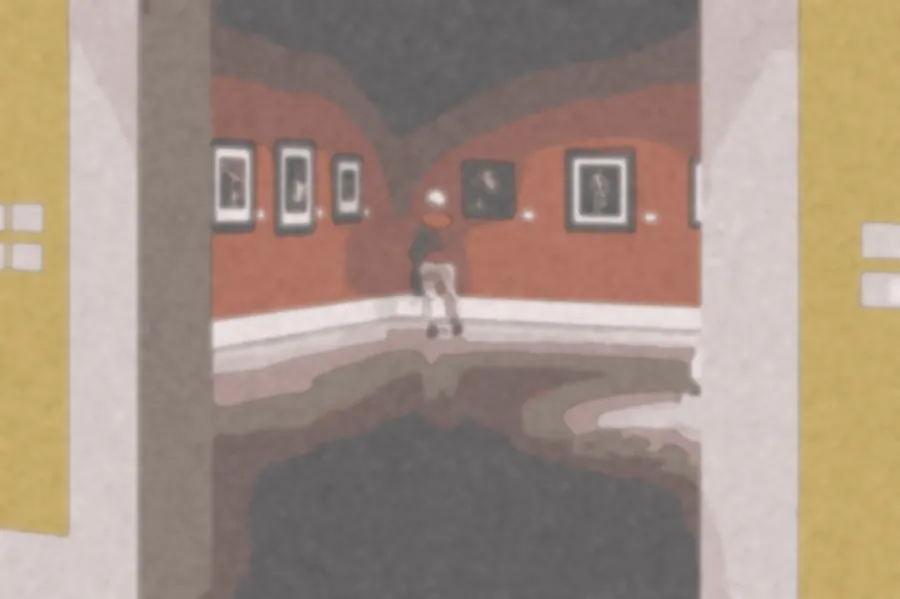 Watercolor Wash, applied to “Elderly woman gazing at art (Unsplash)”