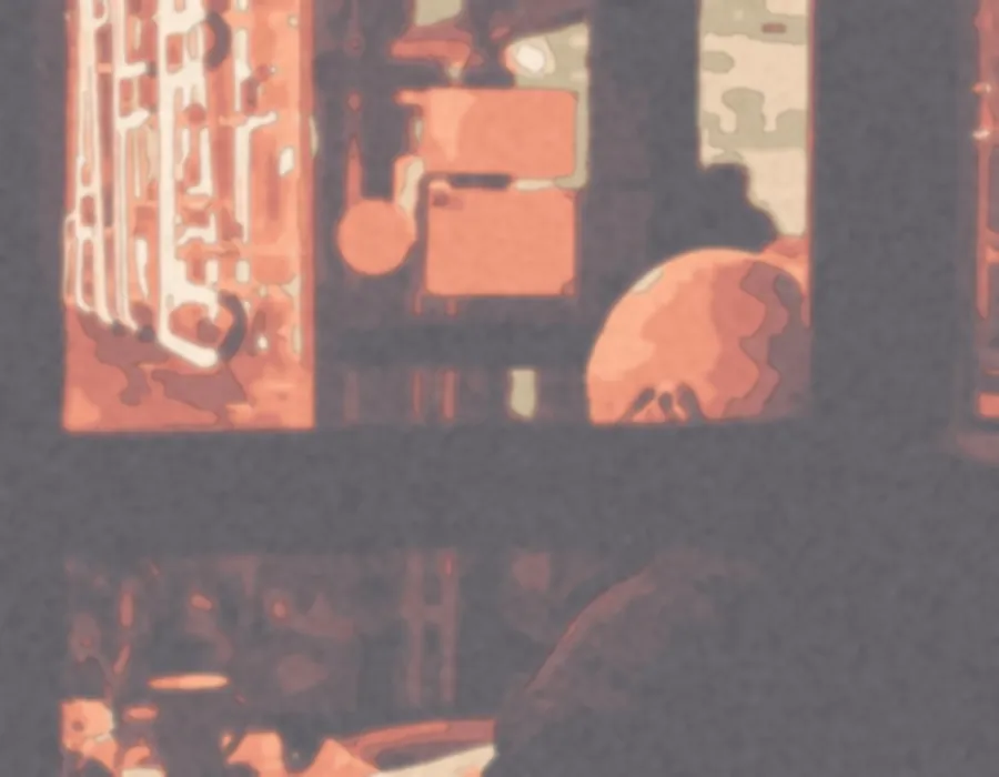 Watercolor Wash, applied to “Man in Cafe by Neon Lights (Unsplash)”