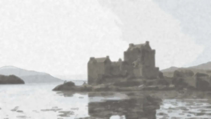 Watercolor Wash, applied to “Eilain Donan Castle (Unsplash)”