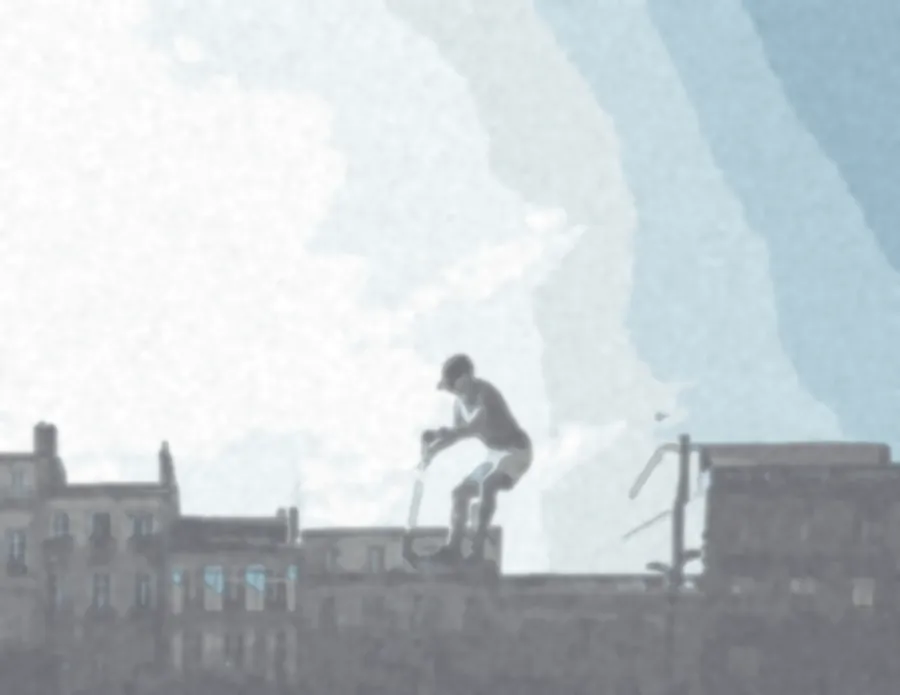 Watercolor Wash, applied to “Riding a rooftop in Lilliput (Unsplash)”