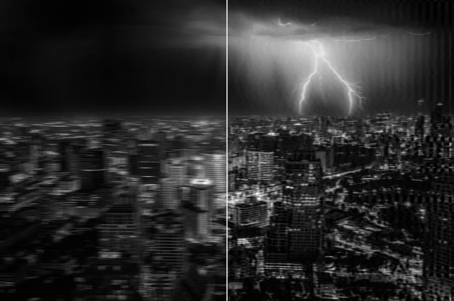 Wiener Deblurring, applied to “Lighting Storm at Night (Unsplash)”