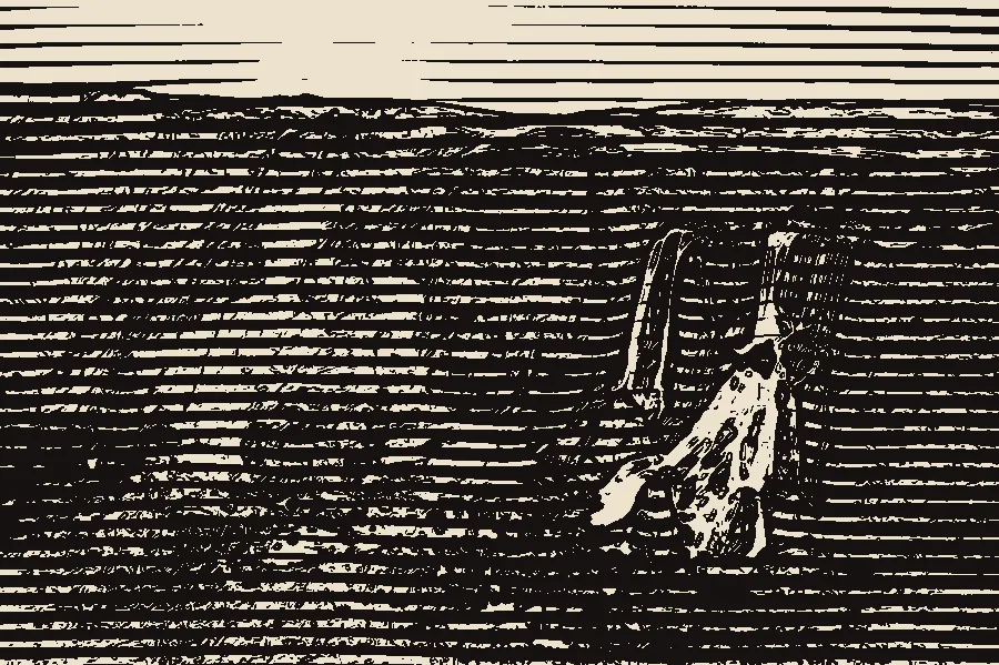 Woodcut Print, applied to “Mossy rock mountain and waterfall (Unsplash)”
